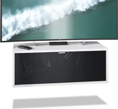 Produktbild von Vladon TV Board Lana 80 Hängeschrank Lowboard 80 x 29 x 37 cm,  Germany, Korpus in Weiß matt, Fronten in Schwarz Hochglanz | Große Farbauswahl
