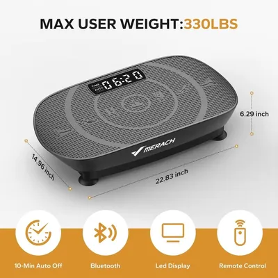 Productafbeelding van Trillingsplatform - Trainingsplatform - Training voor het hele lichaam - Maximale belasting: 181 kg - 10 weerstandsniveaus - LED-display met afstandsbediening - Zwart
