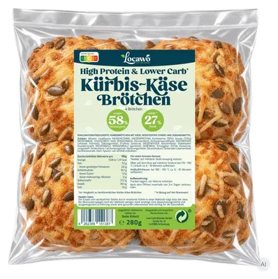 Produktbild von Locawo High Protein & Low Carb Kürbis-Käse-Brötchen 280g