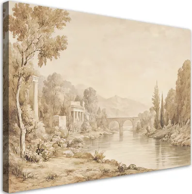 Produktbild von Leinwandbild Landschaft Sepia Vintage 120x80 Feeby Beige bild für die wand bereit zum aufhängen