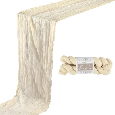 Immagine prodotto di Runner da tavolo beige, stile boho, in tessuto leggero, 90x300 cm