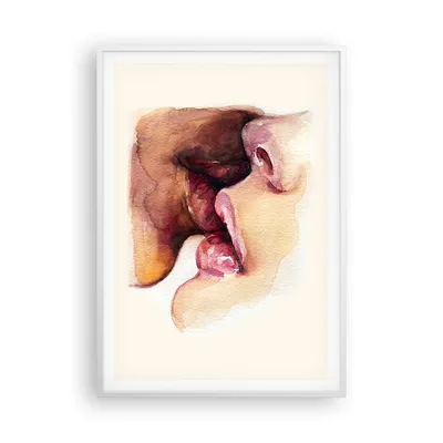 Produktbild von Gerahmtes Poster - Weißer Rahmen - Kuss Mund Paar - 70x100 cm - Wand Bild - Wanddeko - Wandbilder - Kunstposter - Wandposter - Bilderrahmen - Bilder - Kunstdruck - Wanddekoration - P2WPA70x100-5051