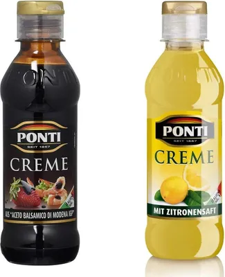 Produktbild von PONTI CREMA, typisch italienische Crème, 2er Pack: Aceto Balsamico di Moderna, Balsamicocreme (1x250ml) und Ponti Creme mit Zitronensaft (1x 200ml)