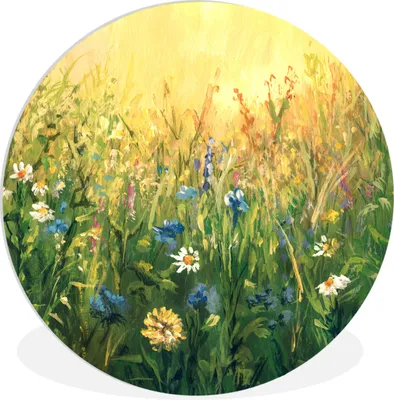 Produktbild von MuchoWow® Rundes Wandbild - Runde Bilder Blumen - Aquarell - Sonne Ø 30 cm Kreis Wanddekoration Kunststoff - Wandkreis - Wandschmuck - Schlafzimmer - Bilder - Der Kreis - Kunst für die Wohnung - Plastik - Kunstdruck - Wandbild