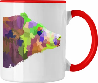 Produktbild von Trendation - Bär Poiygon Grafik Tasse Geschenk Bären Liebhaber Bunt (Rot)