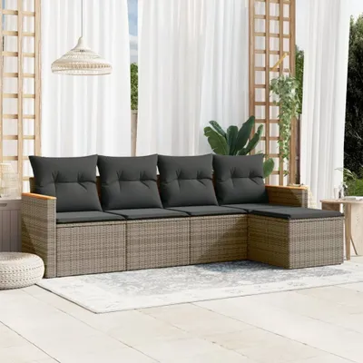 Produktbild von Design 5-tlg. Garten-Sofagarnitur mit Kissen Grau Poly Rattan, Gartenmöbel-Sets 2024 Neu