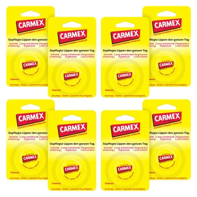 Produktbild von Carmex Classic Tiegel - Lippenpflege für trockene Lippen - 8 x 7,5g