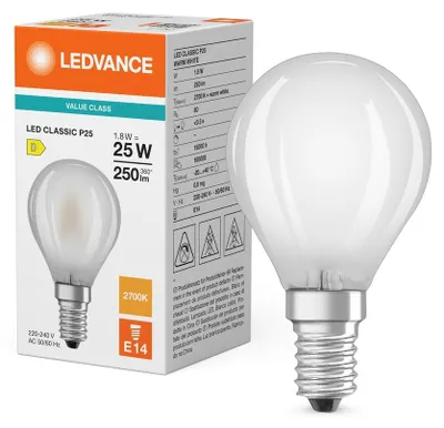 Produktbild von LEDV LED Tropfen 1,8-25W/827 250lm E14 Filament matt 300° EEK D