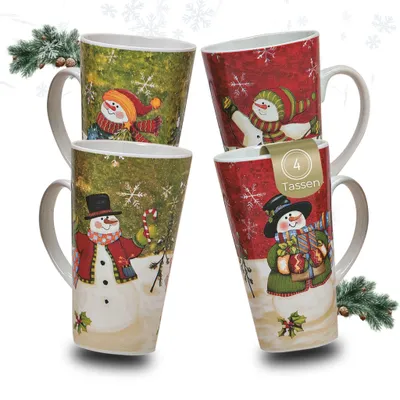 Produktbild von Große Weihnachtstassen 4er Set Schneemann Ambiente rot grün