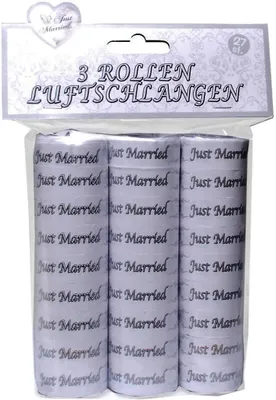 Produktbild von Luftschlangen Just Married 3 Rollen 9 Stück weiß Papier 12902 Dekoration
