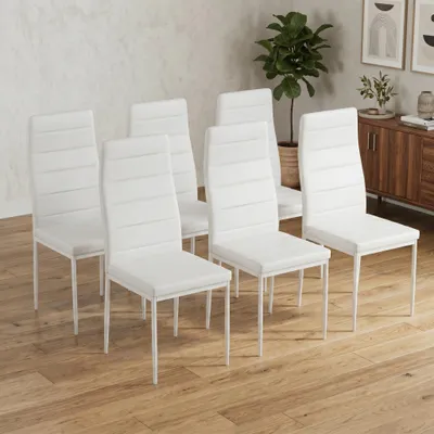 Image de Mondeer lot de 6 chaises de salle à manger, table de salle à manger, groupe de sièges en similicuir, blanc
