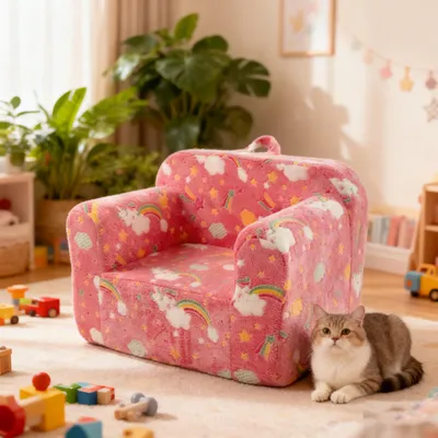 Produktbild von STILVORA Klappbarer Kleinkindstuhl, ,Leuchtender Weicher Plüschtier-Kindercouch-Sofa, Babyliegenstuhl für Mädchen und Jungen