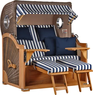 Produktbild von Strandkorb Baltikum Teak PE Grey 2,5 Sitzer Volllieger mit Bullaugen