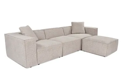 Immagine prodotto di Hanah Home, divano ad angolo Mocha, 303 x 193 x 65 cm | Struttura 100% carpino, rivestimento 100% lino, imbottitura in schiuma 32 DNS | 2 cuscini inclusi, design elegante per un arredamento moderno.
