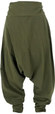 Produktbild von Afghani Hose, Uni Pluderhose, Goa Hose Aladinhose - Olivegrün, Herren, Baumwolle, Größe: M