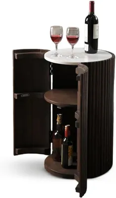 Produktbild von iAnanas Bar Schrank Holz – Moderner runder Bar Tisch mit Marmorplatte