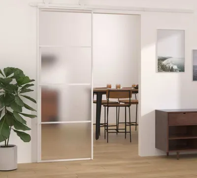 Zdjęcie produktu dla Vidaxl Schiebetür 76x205 cm mattes ESG -Glas und Aluminium weiß