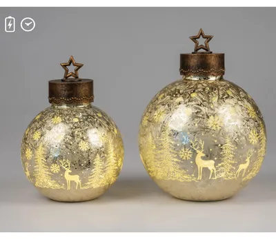 Produktbild von 2er Set LED Kugeln FROSTY WINTERWALD gold H. 30 + 35cm aus Glas Formano W25