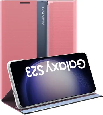 Produktbild von Samsung Galaxy S23 Hülle, Slim Flip Leder Smart View Window Klappetui Schutzhülle mit Standfunktion für Galaxy S23 Rosa