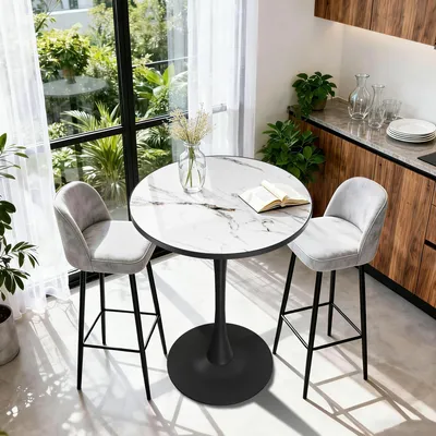 Image de FATIVO Table de bar Ø76,5×H102 cm – Table de bistrot en marbre, cuisine moderne, table de cuisine pour bar, cuisine ou salon