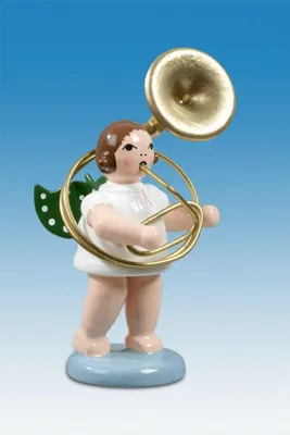 Produktbild von Holzfigur Engel mit Sousaphone ohne Krone Höhe 6cm NEU