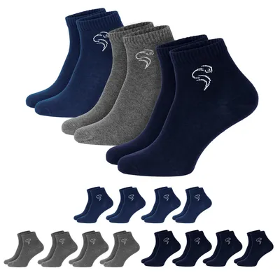 Produktbild von Quarter Sneaker Socken 12 Paar Damen & Herren Dunkelblau Blau Grau 39-42 Baumwolle Sportsocken