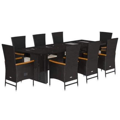Produktbild von vidaXL 9-tlg. Garten-Essgruppe mit Kissen Schwarz Poly Rattan