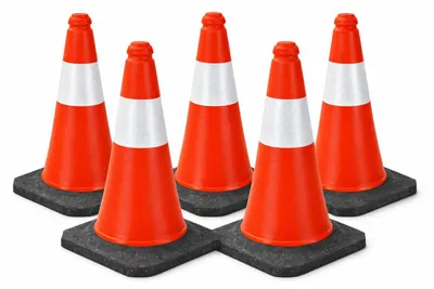 Produktbild von 5er Set Verkehrskegel 51 cm Rot/Weiß mit schwerem Standfuß schwarz