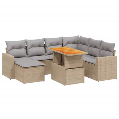 Produktbild von vidaXL 8-tlg. Garten-Sofagarnitur mit Kissen Beige Poly Rattan