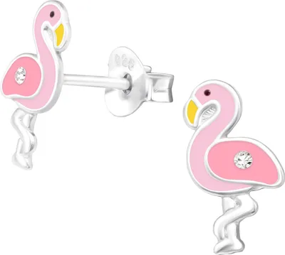 Produktbild von Kinder Ohrringe Ohrstecker 925 Sterling Silber Flamingo mit Kristall