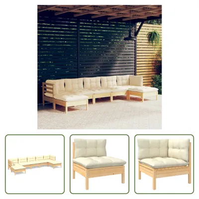 Produktbild von The Living Store 7-tlg. Garten-Lounge-Set mit Creme Kissen Kiefernholz