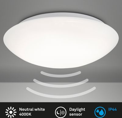 BRILONER ELIPSO LED Deckenleuchte Bad, IP44 Spritzwasserschutz, Bewegungsmelder, Dämmerungssensor, Dämmerungssensor, weiß, 27,8 x 6,5 cm