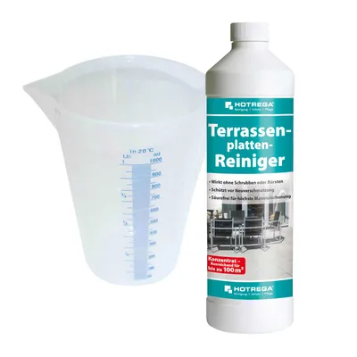 Produktbild von HOTREGA Terrassenplatten-Reiniger 1 Liter + Messbecher, Terrasse Balkon reinigen