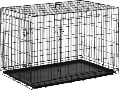 Obrázek produktu pro Přepravka pro psy - Přepravní klec - Kovová - 106 x 68 x 76 cm - Pro středně velké psy - černá