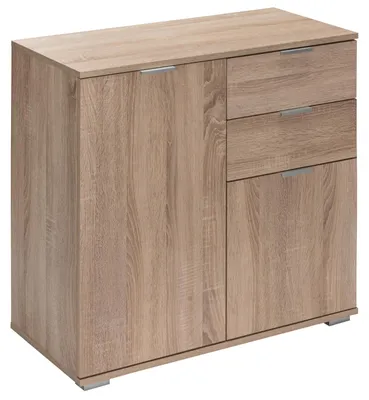 Immagine prodotto di CASARIA® Cassettiera Alba 2 Cassetti 2 Ante 71x74x35 cm Mobile Comò Entrata Credenza Effetto Legno Mobiletto Ingresso