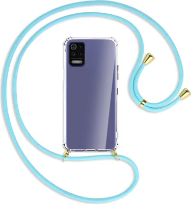Produktbild von Handykette Backcover-Schutzhülle mit Band (Metall goldfarben) für LG K52 / K62 / Q52 - himmelblau