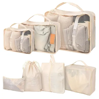 Produktbild von Kompressionsbeutel Packwürfel Reisetaschen-Organizer - 7-teilig - Wasserdichtes Nylon - Reisezubehör Kofferorganizer