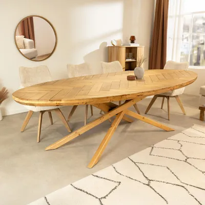 Produktbild von riess-ambiente Ovaler Esstisch WOOD SCULPTURE 240cm natur Pinienholz recycelt Sterngestell 12 Personen