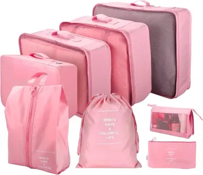 Produktbild von 8Pcs Verpackung Würfel Gepäck Lagerung Veranstalter Reise Kompression Koffer Tasche Rosa