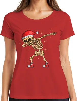 Produktbild von Dabbing Skelett Weihnachtsmütze - Weihnachten Weihnachtsgeschenk Christmas Damen T-Shirt, Rot, M