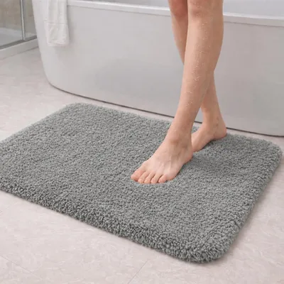 Immagine prodotto di Tappetino da bagno in microfibra, 80 x 50 cm, grigio, assorbente, con pelo morbido, base in TPR, lavabile in lavatrice