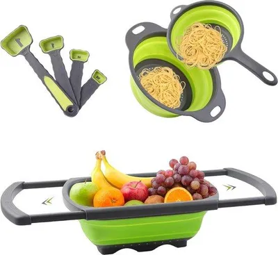 Produktbild von Famanu Küchensieb Set - Faltbares Design mit ausziehbaren Griffen