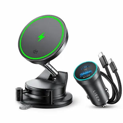 Produktbild von LISEN Qi2 25W Magnetisches Auto-Ladegerät – Vakuum Handyhalterung, 360° Drehbar, Für iPhone & Android, KI-generiertes Bild