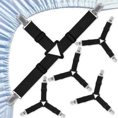 Immagine prodotto di Fissaggi per lenzuola elastiche, set di 4 pezzi, regolabili, con clip, colore nero