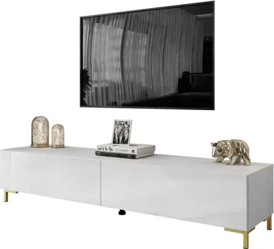 Produktbild von RTV Schrank COLETTE IV 175 cm Weiß / Weiß hochglanz mit LED-Beleuchtung, Beine: Gold