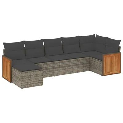 Produktbild von 7-tlg. Garten-Sofagarnitur mit Kissen Grau Poly Rattan