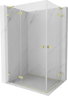 Produktbild von Mexen Lunar L Duo Duschkabine Schwenktür 80 x 75 cm, transparent, gebürstetes Gold - 834L-080L-075P-55-00