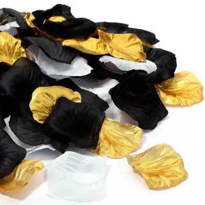 1.600 Kunstseiden-Rosenblätter, Tischdeko, Hochzeit, Gold/Weiß/Schwarz