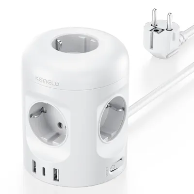 Produktbild von 8-in-1 Steckdosenwürfel mit USB - Mehrfachsteckdose mit Schalter - 5-fach - Mehrfachsteckdose mit Schalter - Weiß