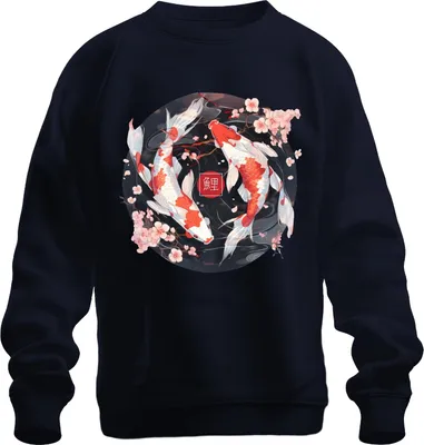 Produktbild von Koi Karpfen Sakura Japanisch Fische Zen Kirschblüten YinYang 鯉 Uni Sweatshirt Pullover, Navy, M